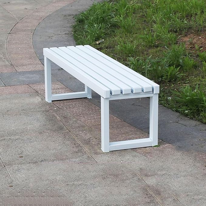 Weatherproof Metal Dining Bench, Outdoor Bench Backless Patio Bench 2-Person Farmhouse Bench Garden Bench for Kitchen, Living Room, Entryway(White,47in)-VerdiqueGarden