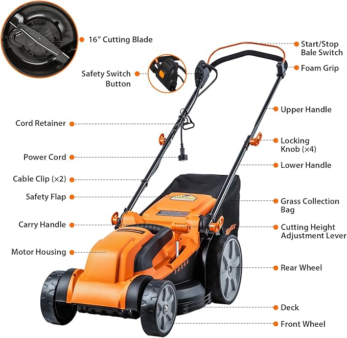 LawnMaster MEB1216K Electric Lawn Mower 16-Inch 12AMP-VerdiqueGarden