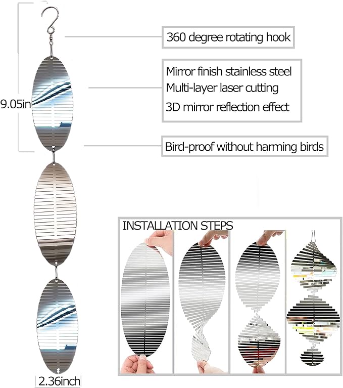 Metal Bird Scare Discs Set-Highly Reflective Double-Sided Bird Reflectors,Extra Sparkly Wind Spinners Outdoor Garden Decor, Bird Devices Deterrent to Scare Birds Away from Yard Patio Farm-VerdiqueGarden