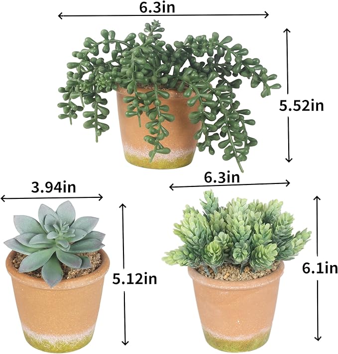 3 Pcs Artificial Succulent Plants Potted False Succulent Plants Potted Faux Potted Plant Family Office Bookshelf Decor-VerdiqueGarden