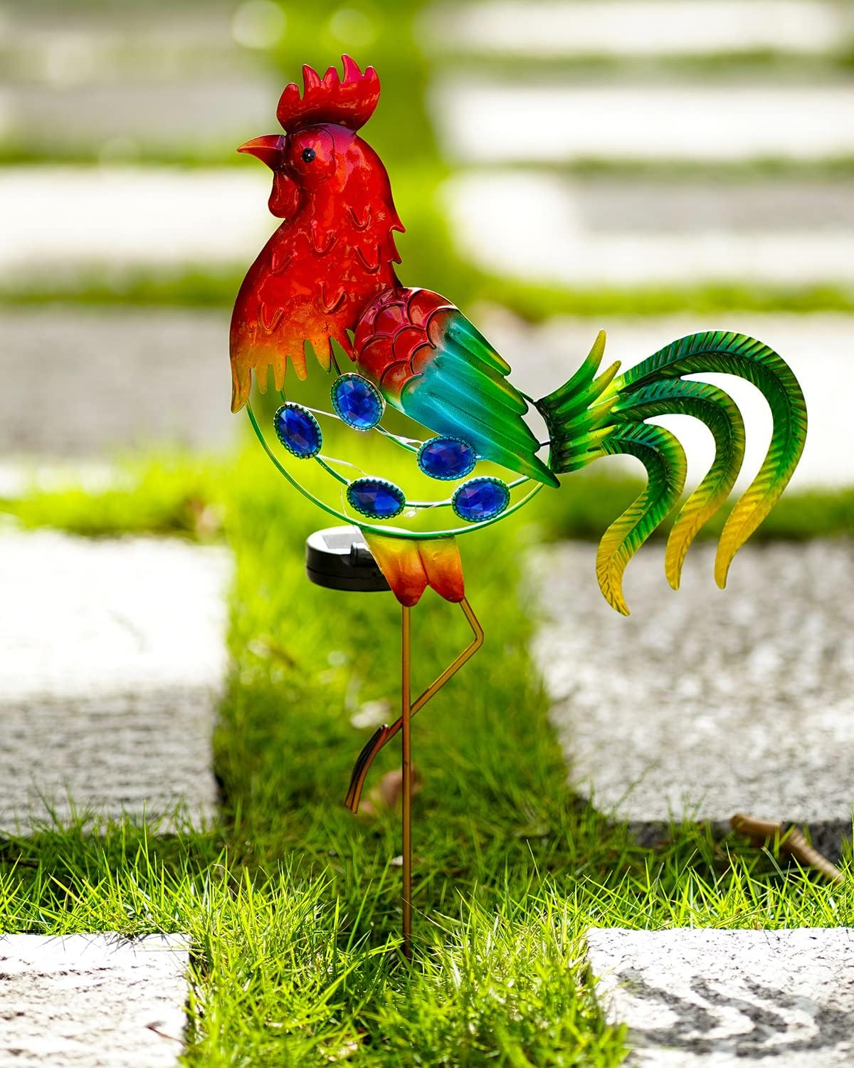 GDF 20" Chicken Decor - Outdoor Rooster Decor Solar Lights -Metal Rooster Garden Decorations for Yard Pathway Lawn Patio Courtyard, Gifts for Her/Him (Updated)-VerdiqueGarden