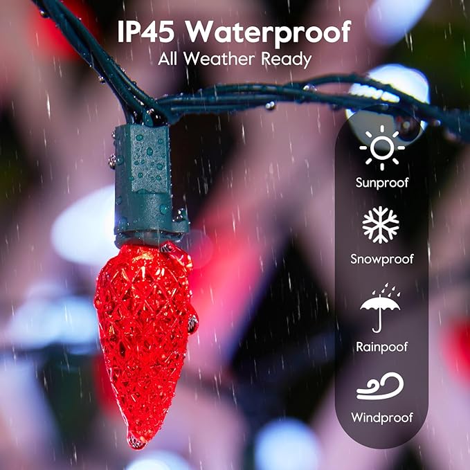 Brightown C6 LED Christmas String Lights - 2 Pack Each 20ft 60LED Battery Operated Strawberry String Lights with Timer and 8 Light Modes for Christmas Trees Wreaths, Indoor Xmas Decor, Red and White-VerdiqueGarden