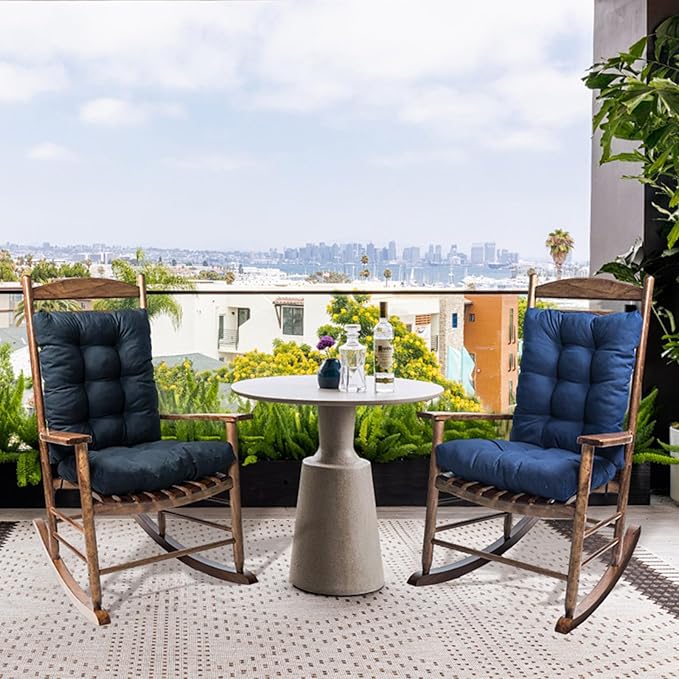 Indoor Outdoor Rocking Chair Cushions Pack of 1, Patio Chair Cushion High Back Chair Seat Cushions for Garden Patio Furniture, Black-VerdiqueGarden