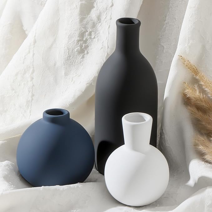 Ceramic Vase Set of 3 | Vases Home Decor | Decorative Flower Table Rustic Vase Modern Decor Vase Neutral Pottery Vases for Entryway Mantel Living Room Kitchen Bedroom -Multicolor Modern-VerdiqueGarden