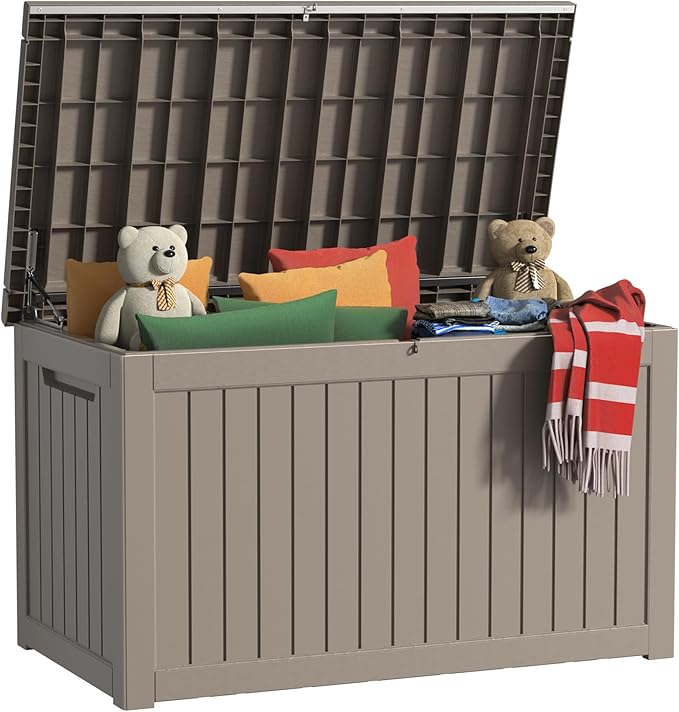 260 Gallon Deck Box Waterproof, UV Resistant Resin Outdoor Storage Box with Hydraulic Rod, Lockable Design and Enhanced Durability for Patio, Garden, and Poolside Use-VerdiqueGarden