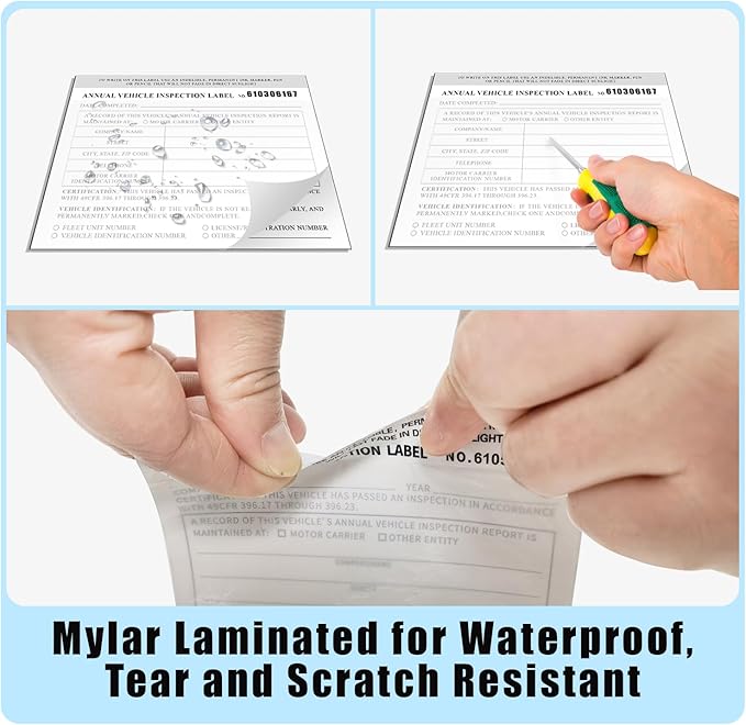 Goldenfox DOT Inspection Forms and Stickers. 10-Pack,3-Ply Carbonless Annual Vehicle Inspection Report Form(8.5" x 11.75") with 2-Ply Vinyl White Interior Inspection Label(5"x4")-VerdiqueGarden