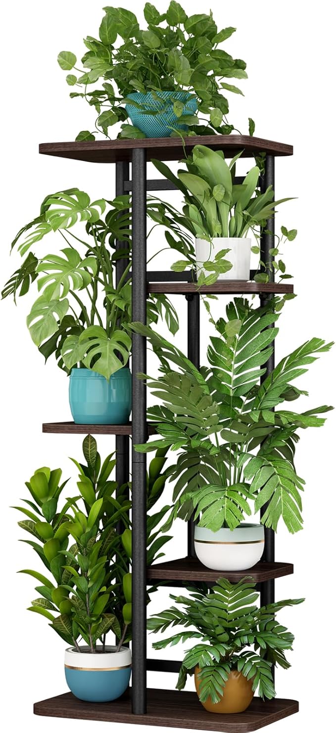 LINZINAR Plant Stand 5 Tier 6 Potted Indoor Plant Shelf Multiple Stands for Garden Corner Balcony Living Room-VerdiqueGarden