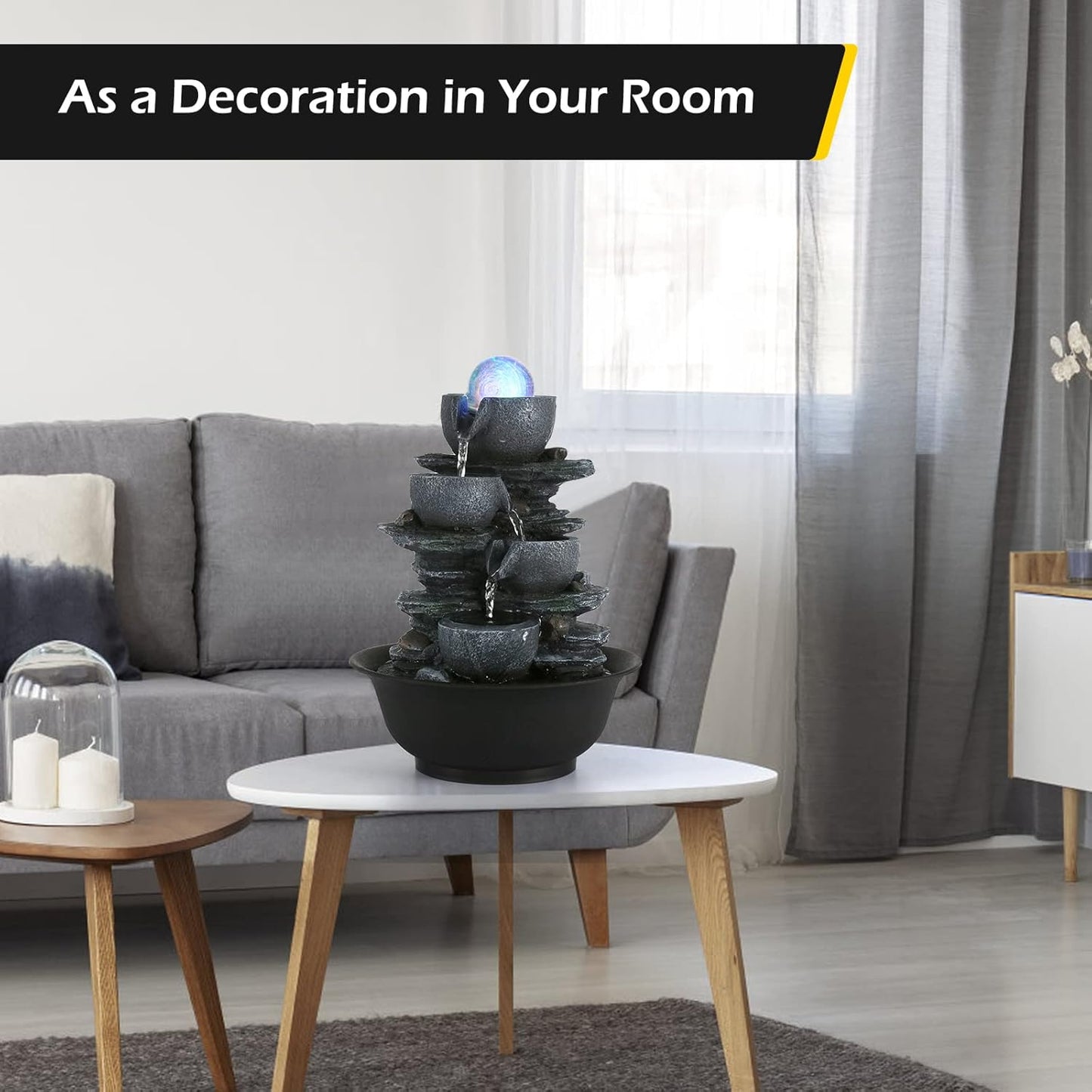 Dyna-Living Tabletop Water Fountain Indoor Waterfalls Fountains with Colored LED Light Decorative Tabletop Fountain with Automatic Pump-VerdiqueGarden