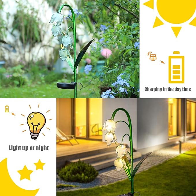 VCUTEKA Solar Garden Decor Stake Outdoor Light Glass Flower Stake for Yard Lawn Decor Backyard Decorations-VerdiqueGarden