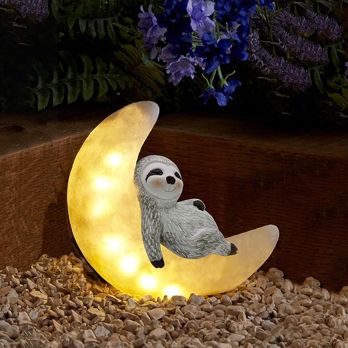 Garden Sloth Statues Outdoor Decor, Solar Powered Resin Lawn Ornaments with 8 LEDs Warm White, Outdoor Decoration for Patio Yard Lawn Porch Housewarming Garden Gift-VerdiqueGarden
