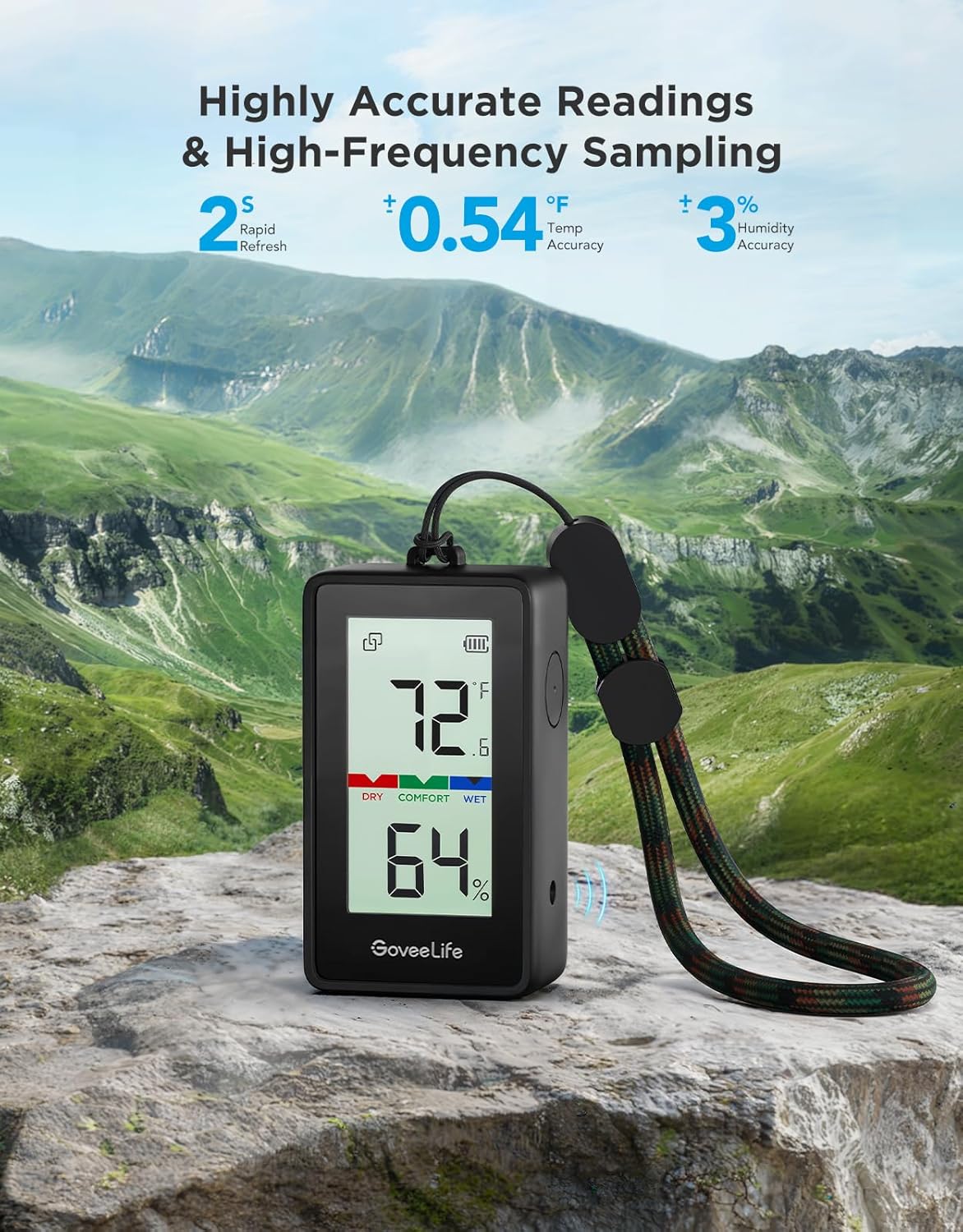 GoveeLife Outdoor Thermometer Hygrometer IP65 Waterproof, Standalone Digital Display, 197ft Buletooth Range, Notification Alerts, 2 Years Data Storage Export, for Camping, Hiking, Patio, Greenhouse-VerdiqueGarden
