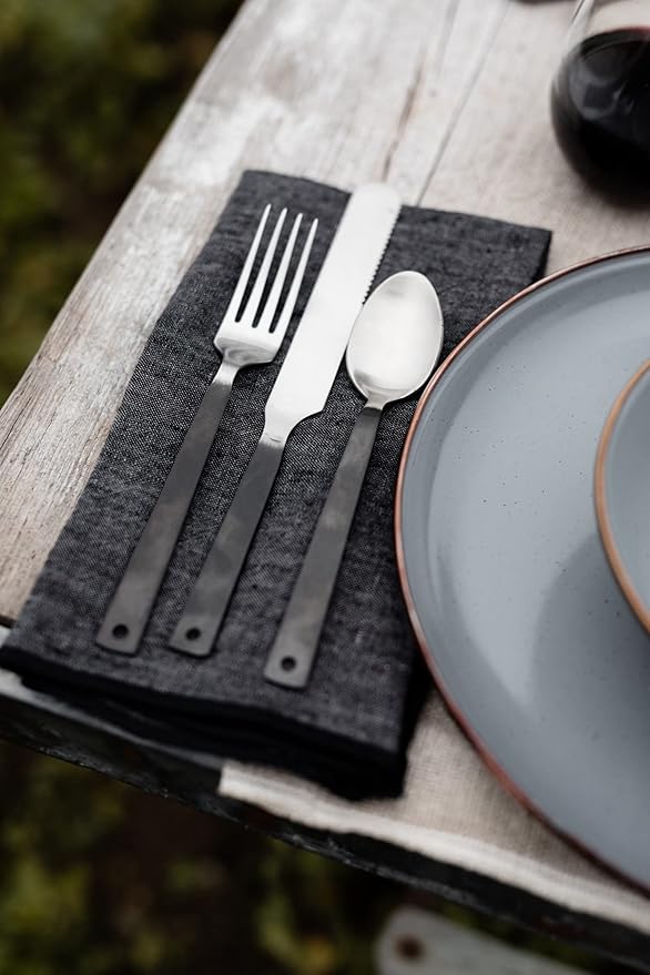 Barebones Flatware Silverware Set - Formal Polished Camping Utensils - Stainless Steel Cutlery Set of 6 - Camping Utensil Set with Forks, Knives, and Spoons (Silver)-VerdiqueGarden