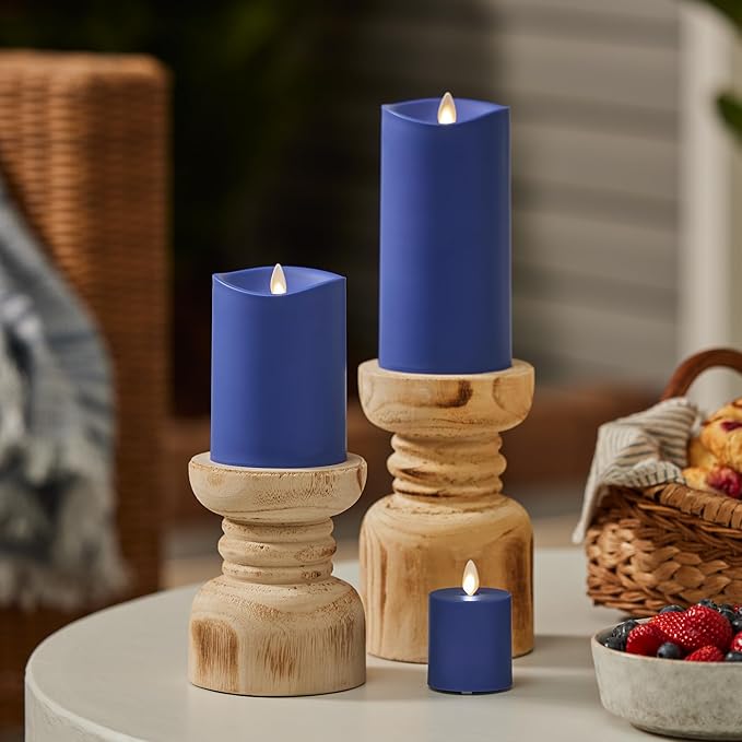Luminara Outdoor Votive Flameless LED Candle, Vivid Ultramarine 2" x 3.2", Moving Flame Battery Operated Timer Remote Ready IPX4 Matte Plastic Finish-VerdiqueGarden