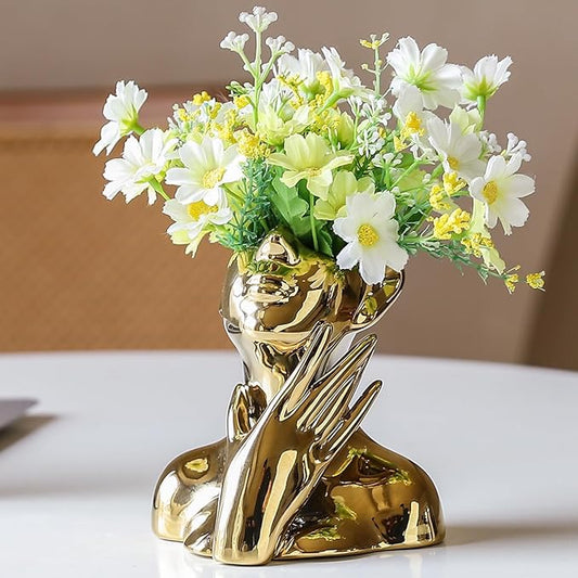BrownLove Golden Ceramic Face Vase, Modern Golden Decorative Art Vase, Bookshelf Placed On The Desktop, Small Living Room, Office and Bedroom-VerdiqueGarden
