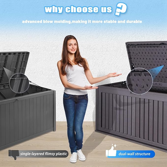 100 Gallon Outdoor Storage Box Waterproof, Resin Deck Box with Dual-Wall for Storing Gardening Tools, Pool Supplies, And More-VerdiqueGarden