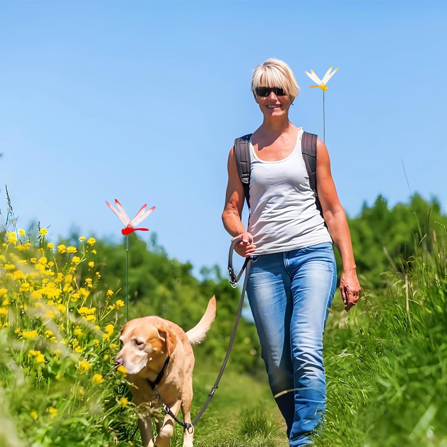 Jongdari 16 Sets Dragonfly Hat Clip Realistic Fake Dragonflies Clip-On Garden Outdoor Decor Stakes Plastic Dragon Fly Clips Plant Decorations for Pots, Includes Pliers & Clips - Small-VerdiqueGarden