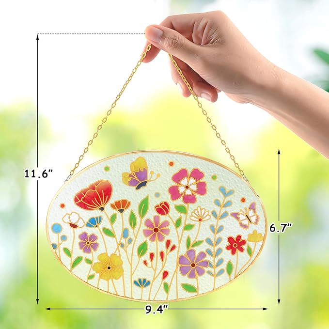 Tuitessine Wild Flower Stained Glass Suncatcher Colorful Flowers Window Wall Hanging Ornament Indoor Hand-Painted Glass Panel Spring Decor Mother’s Day Teacher Appreciation Gift 9.5" x 6.7"-VerdiqueGarden