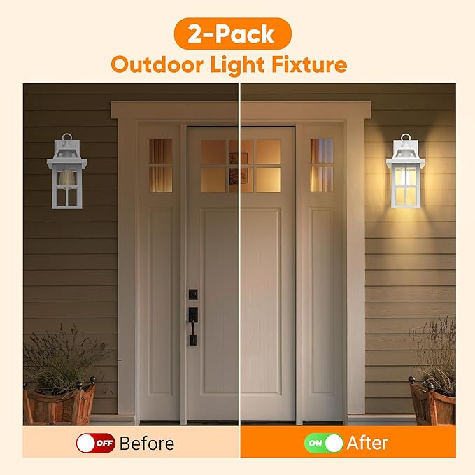 WIHTU Outdoor Light Fixture, White Porch Lights with Glass Shade, Waterproof Wall Sconce Light, Fixtures Exterior Wall Lighting, Aluminum Anti-Rust Front Door Lanterns-VerdiqueGarden