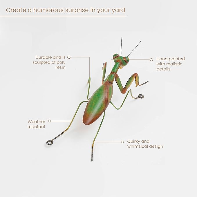 Bits and Pieces - Praying Mantis Tree Hanger - Yard Decorations - Whimsical Tree Sculpture - Outdoor Garden Peeker Tree Hugger Yard Art - 12"x 5"x 3½"-VerdiqueGarden