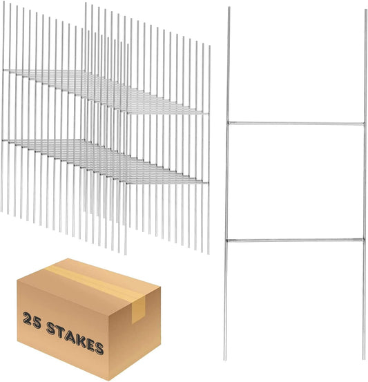 25 Pack Heavy Duty Metal H-Stakes H Frame Wire Stakes, 17'' x 7'' Yard Sign Stake for 4mm Corrugated Signs-VerdiqueGarden