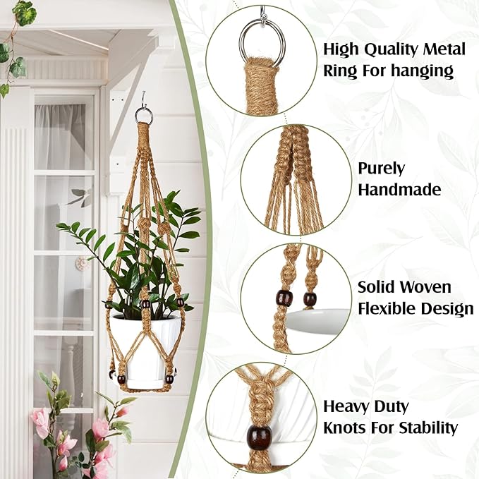 Hoteam 12 Pcs Macrame Plant Hangers Macrame Hanging Planters for Indoor Plants Handmade Boho Hanging Baskets Flower Pots Holder for Outdoor Home Wall Decor-VerdiqueGarden