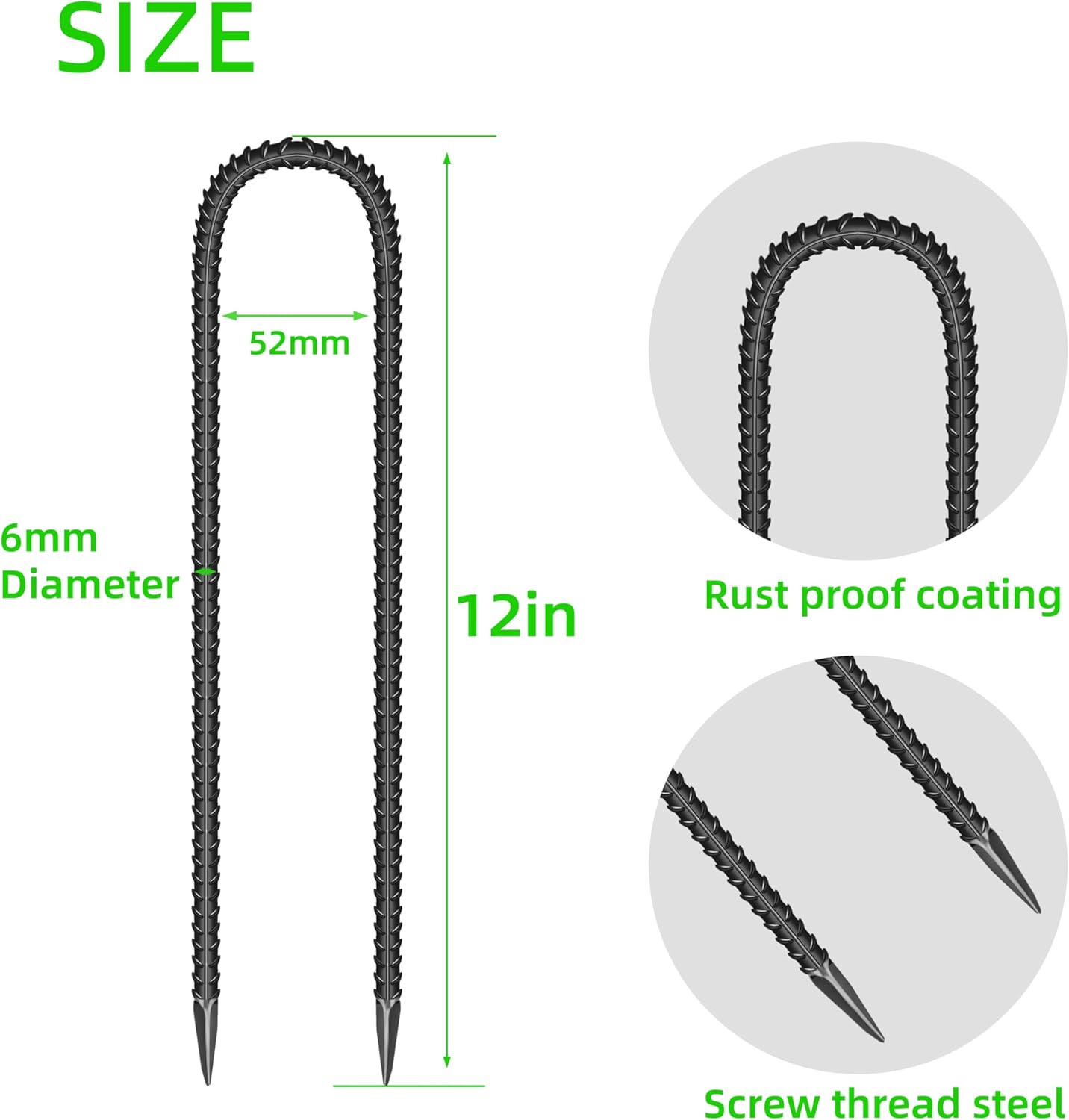 22 Pieces 12-Inch Garden Ground Stakes Galvanized Steel U Shape Hook Rebar Stake - Heavy Duty Anchors for Tents, Position Kits,Fences, and Trampolines-VerdiqueGarden