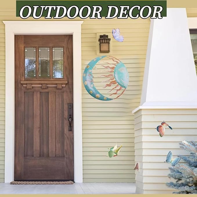 Jannity Metal Sun Wall Decor,11.02 Inches Large Metal Wall Art with Sun Moon Stars Retro Moon Sun Wall Decoration Hanging for Indoor Outdoor Patio Yard Home Garden-VerdiqueGarden