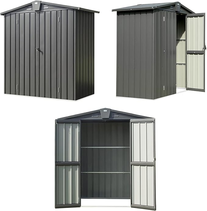 Domi Outdoor Storage Shed 5.7' x 3’, Metal Garden Shed with Galvanized Steel Frame for Bike, Tools, Lawn Mowers, Pool Toys, Outdoor Storage Cabinet with Lockable Door for Garden Lawn Patio (Dark Grey)-VerdiqueGarden