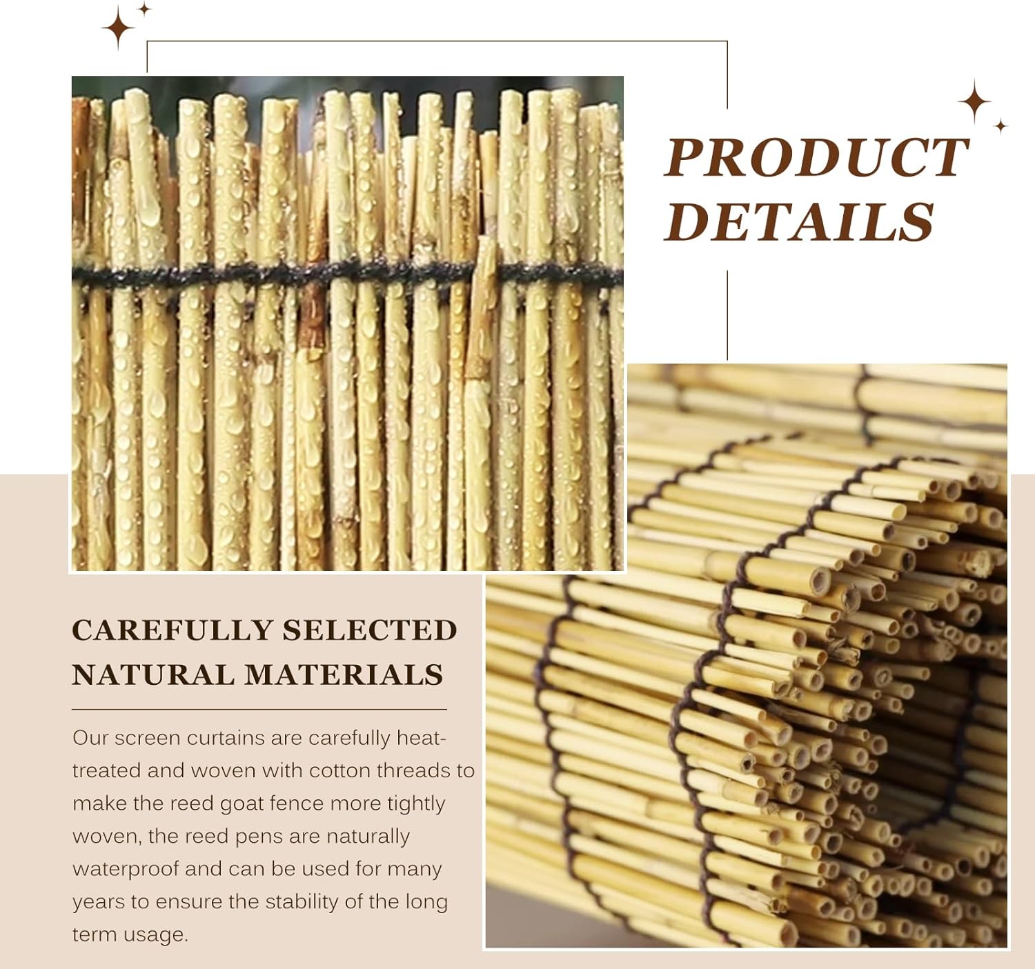 Natural Reed Fencing Rolls: Privacy Bamboo Fence 3/4/5/6ft High Roll Reed Screen, Decorative Bamboo Fencing for Outdoor Balcony Patio Garden Backyard,with Cable Zip Ties(Nature, 4x10ft)-VerdiqueGarden