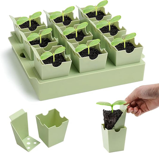 Green Bazzar Seed Starter Tray with Handle, 9 Individual Cells, Reusable Plant Germination Trays with Humidity Lid, Ideal for Germinating Seeds Indoors & Transplanting Outdoors, Durable & Easy to Use-VerdiqueGarden