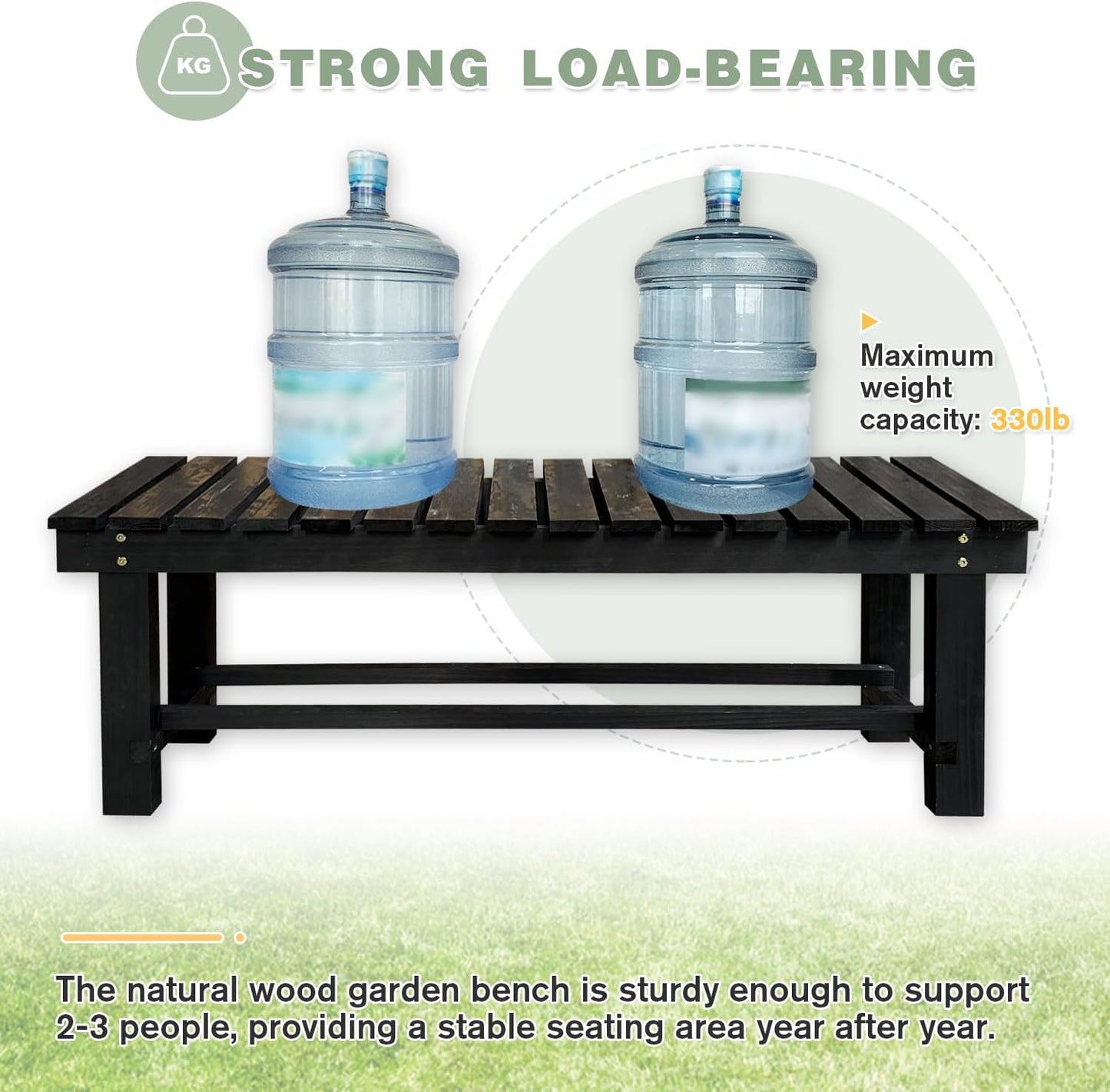 Outdoor Garden Bench, 3-Person Wood Patio Bench Weatherproof Outdoor Backless Bench, Anti-Corrosion and Anti-Rust Garden Benches for Garden Lawn Porch Park Backyard (Black,47.25''/120cm)-VerdiqueGarden