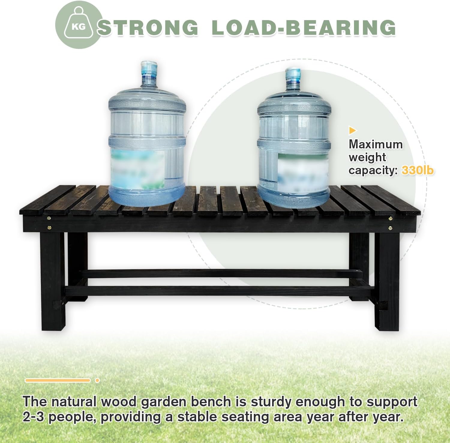 Outdoor Garden Bench, 3-Person Wood Patio Bench Weatherproof Outdoor Backless Bench, Anti-Corrosion and Anti-Rust Garden Benches for Garden Lawn Porch Park Backyard (Black,47.25''/120cm)-VerdiqueGarden