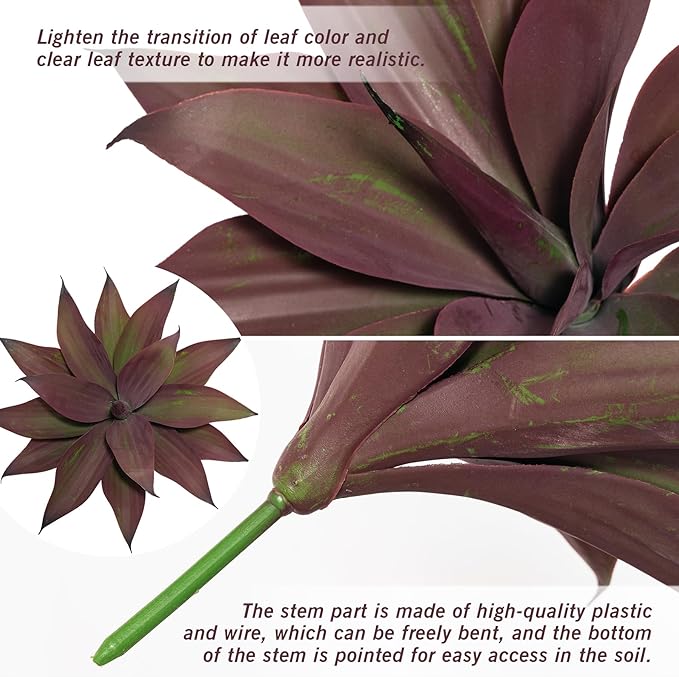 Fake Plants Artificial Agave Plants 13.8" Large UV Resistant Fake Agave Planters for Indoor and Outdoor Decorating Tropical Plant Succulents Greenery Indoor Decor(2Pack, Purple-VerdiqueGarden