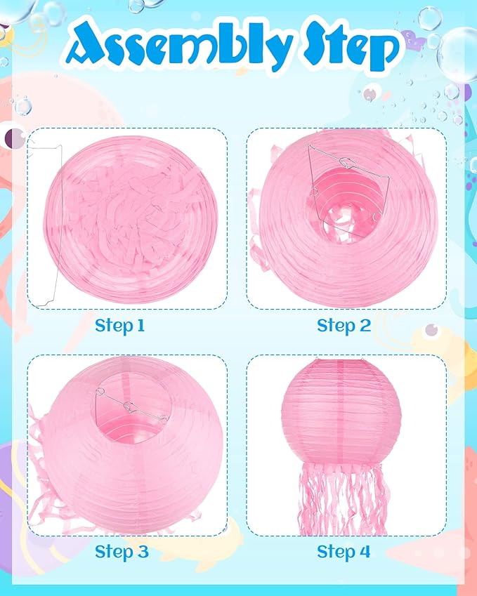 18 Pcs Jellyfish Paper Lanterns Mermaid Birthday Decorations Hanging Lantern Lamps for Ocean Theme Decor Under The Sea Party Supplies-VerdiqueGarden