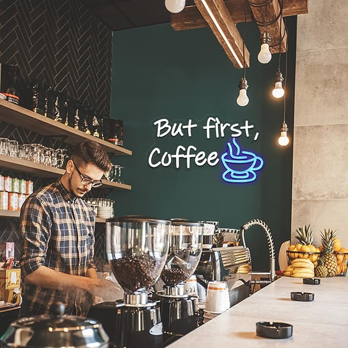 But First Coffee Neon Sign for Coffee Bar Pub Decor,Wall Art Decoration For Restaurant Living room,Led Light of Cafe,USB Power Supply With Metal Chain.-VerdiqueGarden