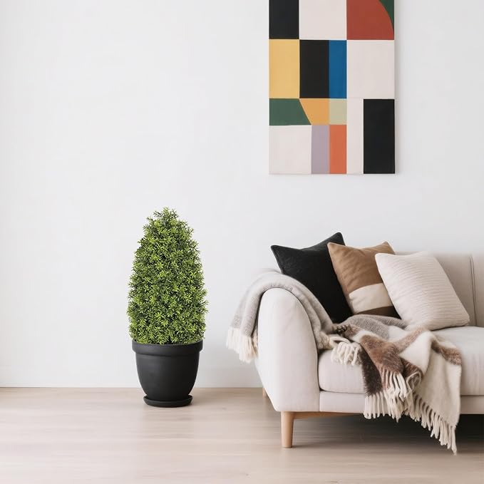 3ft Artificial Boxwood Topiary Trees (Set of 2) - UV Resistant Faux Plants for Outdoor/Indoor, Realistic 36in Fake Bushes and Shrubs for Front Porch, Planter, Patio - Low Maintenance & Evergreen-VerdiqueGarden