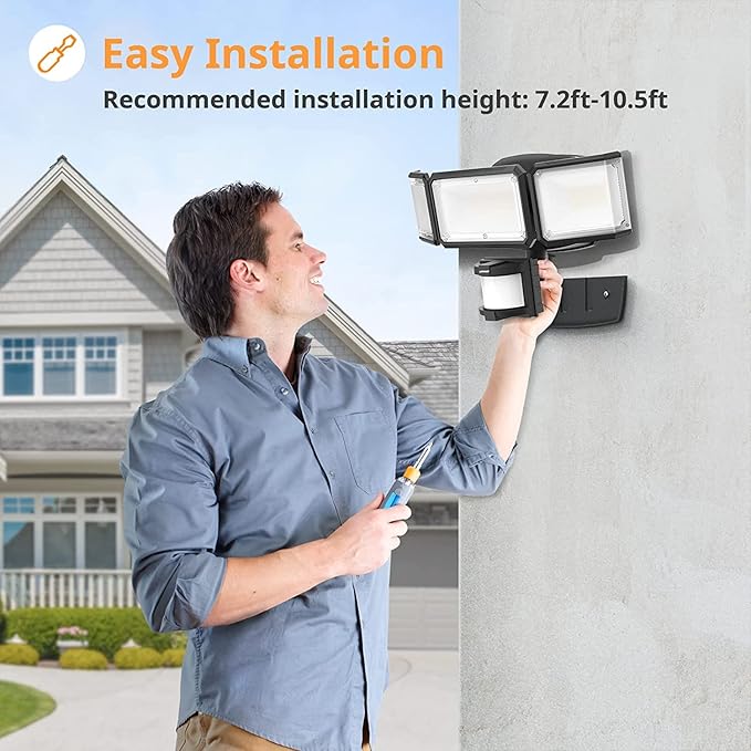 LEPOWER Battery Powered LED Flood Light Outdoor,1500LM Motion Sensor Security Lights, IP65 Waterproof,Wireless Flood Light Battery Operated,3 Head Motion Detector Light for Garage,Yard,Porch(Black)-VerdiqueGarden