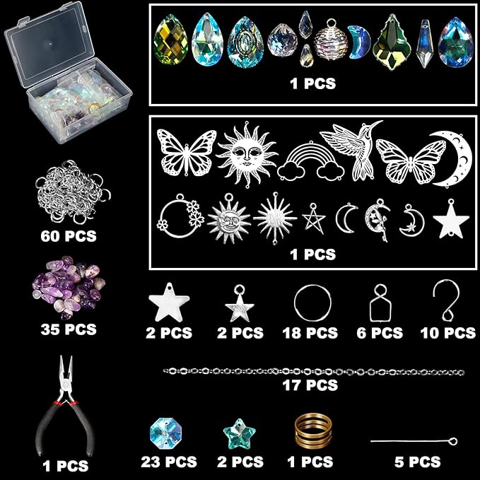 10 Set DIY Suncatcher Making Kits,Crystal Suncatcher Prism Hanging Kit with Hooks/Chain Rainbow Maker,Make Your Own Decorative Hanging Suncatcher for Adults Wedding Windows Home Garden-VerdiqueGarden