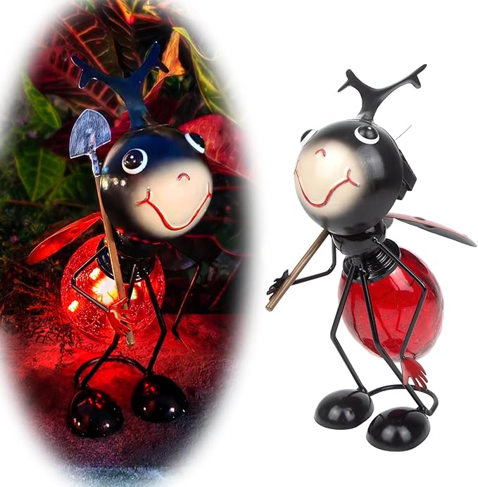 Solar Garden Statue Ladybug Decor,Outdoor Decorative Tabletop Lanterns,Outdoor Ladybug Figurines Decorations for Patio Yard Lawn Ornaments,Birthday Gifts for Mom Women Grandma-VerdiqueGarden