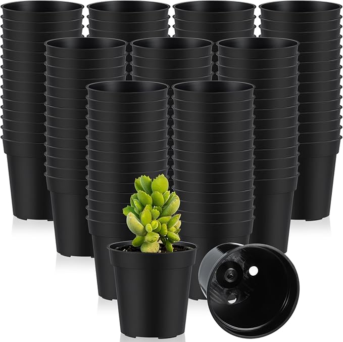 Yaomiao 200 Pcs 2 Inch Black Mini Plastic Plant Pot Nursery Seedling Pots Seed Starter with Drainage Holes for Indoor Outdoor Garden Succulent Plants Cuttings Transplanting-VerdiqueGarden