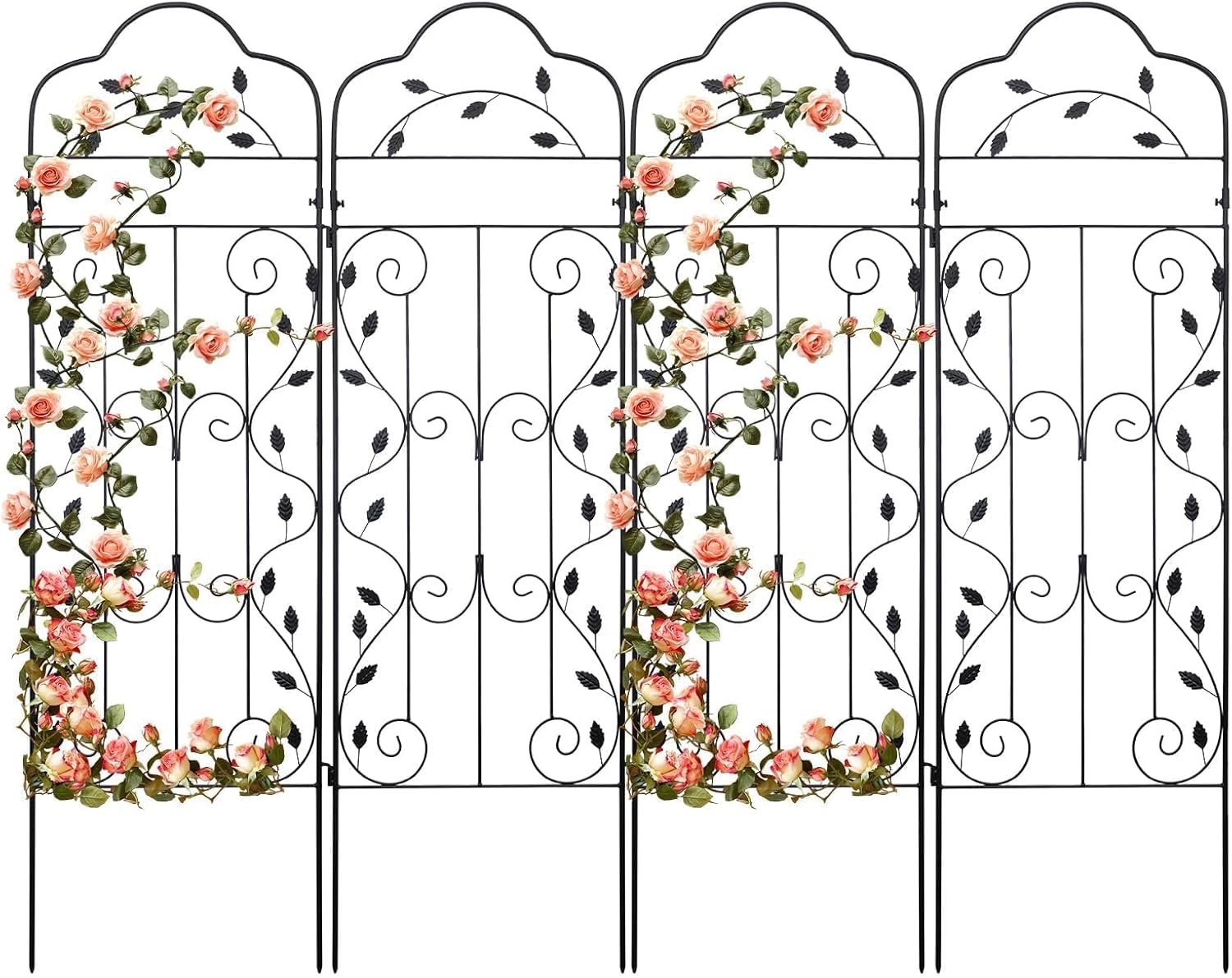 hogardeck 4 Packs 60 * 18 inch Metal Garden Trellis for Climbing Plants Outdoor,Heavy Duty,Black Coating Rustproof Trellis for Rose, Vegetable, Flowers, Expandable,Perfect for Training Climbing Plants-VerdiqueGarden