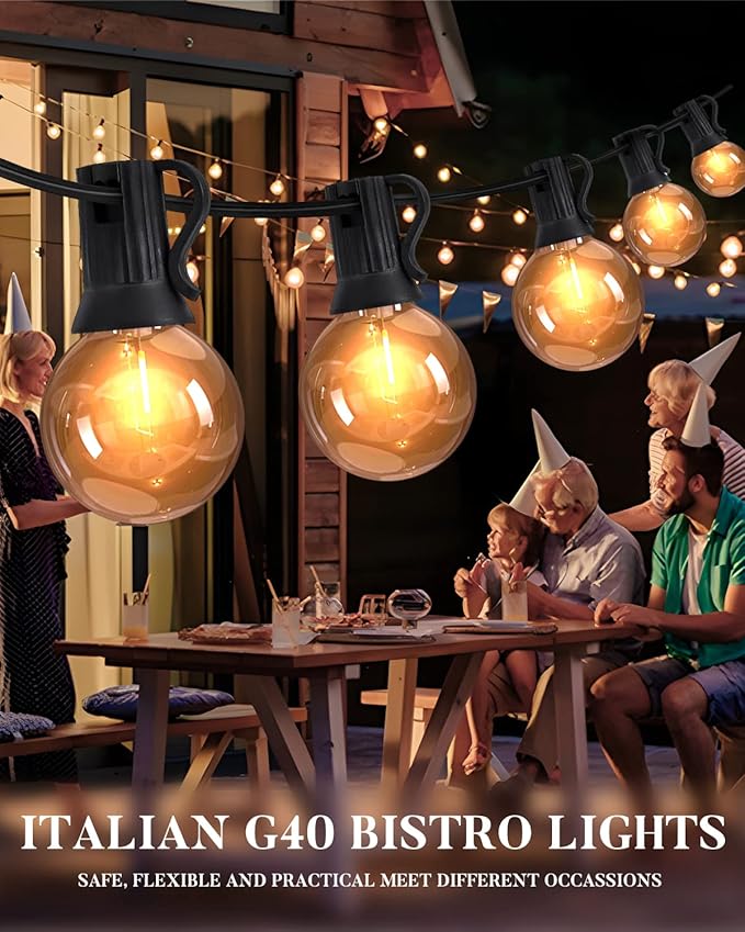 Lightdot 200FT Outdoor String Lights, LED Bistro String Lights with Shatterproof G40 Vintage Bulbs, 2200K Dimmable, Waterproof Hanging Lights for Porch, Deck, Garden, Backyard, Balcony - ETL Listed-VerdiqueGarden