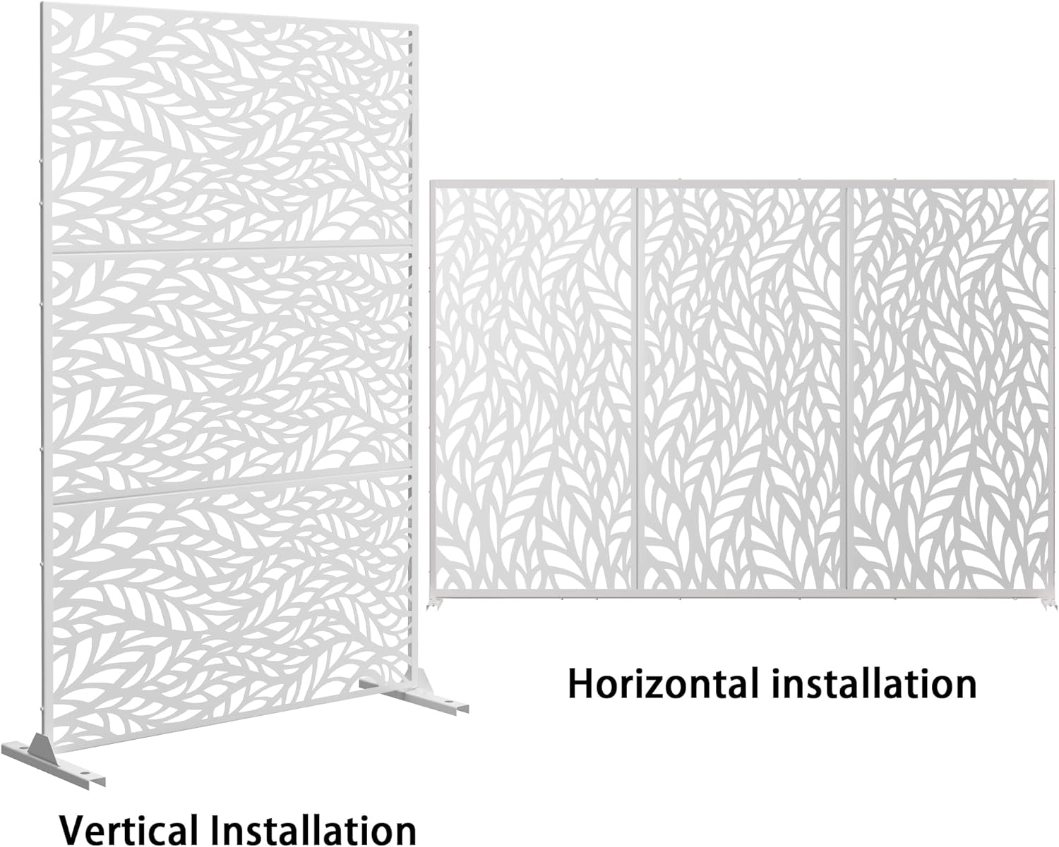 Metal Privacy Screen,72" H47 W,Freestanding Decorative Privacy Screen for Balcony Patio Lawn Garden,Privacy Fence Privacy Panel-White & Leaf-VerdiqueGarden