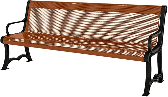 Heavy-Duty Outdoor Bench Thermoplastic Coated, Punched Steel, Commercial-Grade Garden Bench, Made in America (Portable with Back, 4 Ft, Textured Copper)-VerdiqueGarden