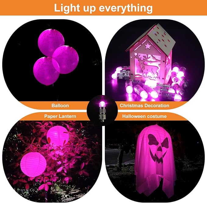 SumDirect Pack of 12/30/50/100 Colorful LED Mini Non-Blinking Lights for Paper Lanterns Balloons Floral Wedding Halloween Christmas Party Decoration Centerpieces (12, Pink)-VerdiqueGarden