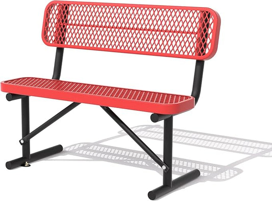 4/6/8 Feet Park Bench for Outside Heavy Duty Metal, Garden Benches Outdoor Bench with Backrest & Portable Frame, for Shopping Malls Stores Parks Patios Decks, Red-VerdiqueGarden