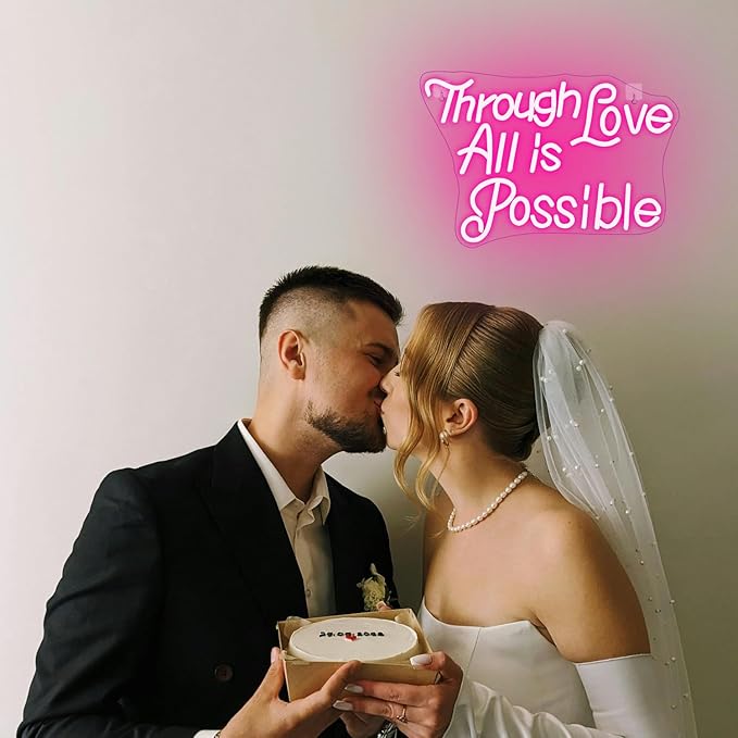 WLHOPE Through Love All is Possible Neon Sign Neon Signs for Wall Decor Dimmable Through Love All is Possible Pink Neon Lights LED Sign for Bedroom,Living Room,Bar,Party,Christmas,Birthday Gift-VerdiqueGarden