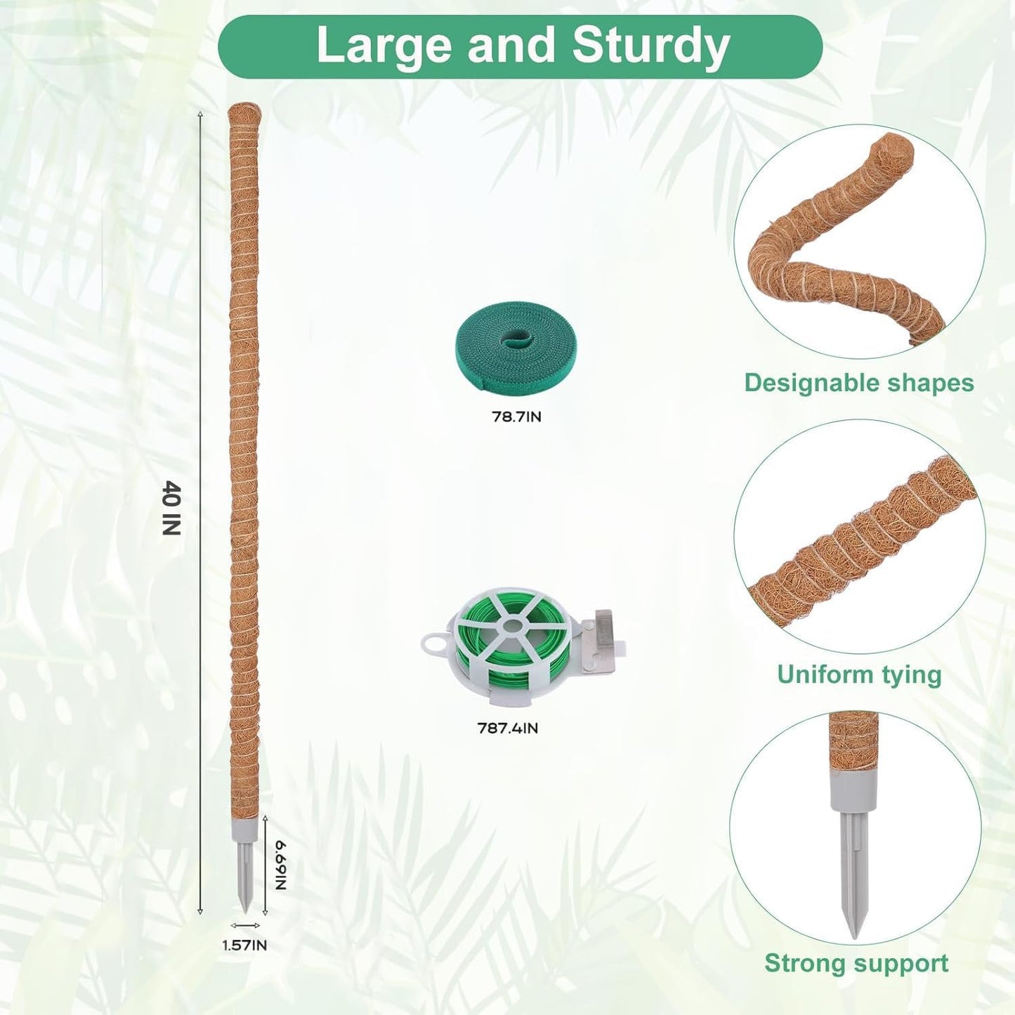 1 Pack Moss Pole, 40 Inch Monstera Plant Support, Moss Poles for Climbing Plants Indoor DIY, Coco Coir Plant Pole Moss Plant Stick Support Stake Kit for Potted Plants, Pothos, Philodendron-VerdiqueGarden