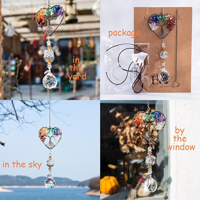 H&D HYALINE & DORA Suncatcher Window Hanging Tree of Life Heart Shaped Crystal Ball Prism Drop Pendant-VerdiqueGarden