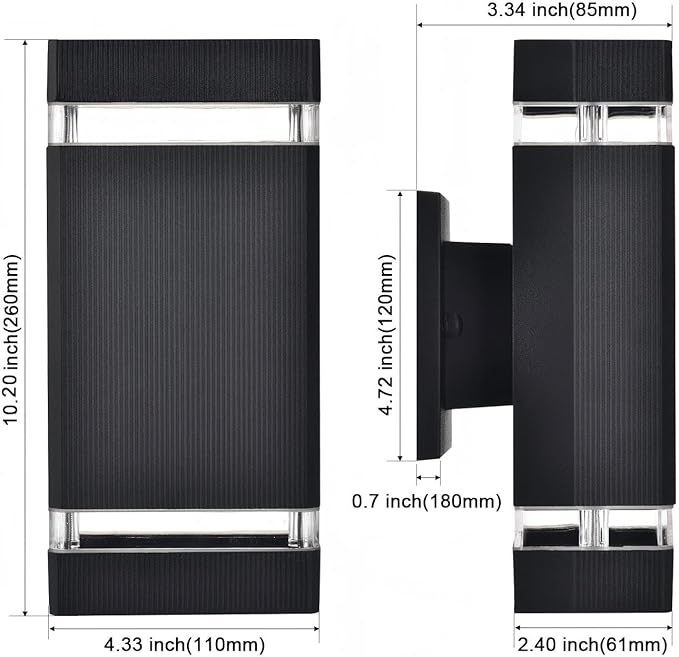 Motion Sensor Outdoor Wall Lights, Dusk to Dawn Exterior Light Fixtures with 3 Modes, Modern Up Down Wall Sconce, Waterproof Aluminum Porch Light for Garage, Patio, Front Door-VerdiqueGarden